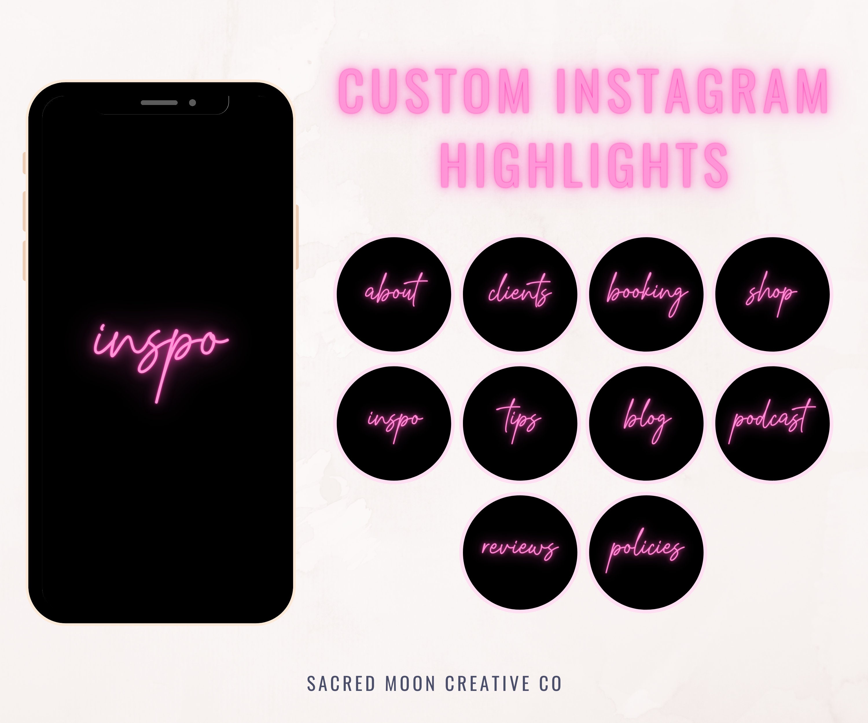 Custom Pink Neon Instagram Highlight Covers Customizable | Etsy