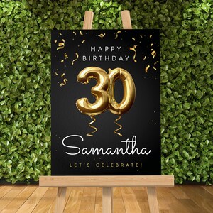 Black & Gold Birthday Party Sign for Easel, Milestone Birthday Party Welcome Sign, Customized Name Birthday Sign, Personalized Party Sign