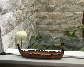 a Viking's Leading Ship Dragon Incense Stick Holder Decorative Handmade Wooden pirate ship | Viking Longboat, Dragon Boat