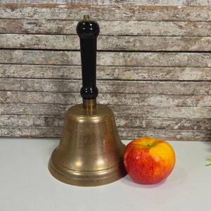 10 1/2&quot; Brass School Bell, Large Antique Handheld Bell.