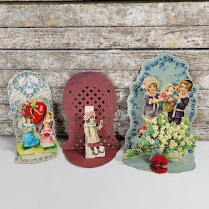 Tres tarjetas de San Valentín antiguas, pequeñas y desplegables, Alemania, década de 1920