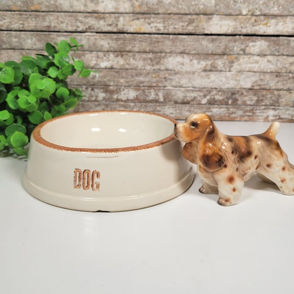 Red Wing Pottery Dog Bowl, Marked, Vintage Pet Bowl with Chip