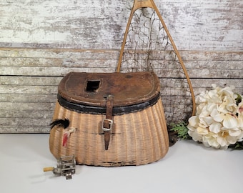 Vintage Wicker French Weave Fly Fishing Creel Basket W/ Front