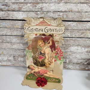 Tarjeta de San Valentín vintage, 1930, fabricada en Alemania, tarjeta de felicitación desplegable.