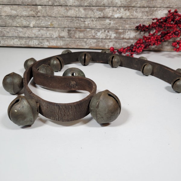 Sleigh Bells, Antique graduated sleigh bells, 84" long, 19 Bells