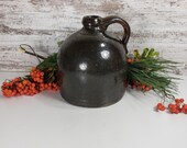 Albany Slip Glazed Jug- Crockery, Primitive Half Gallon Stoneware Moonshine Jug-Antique Slip Glazed Jug- Early American Stoneware Jug