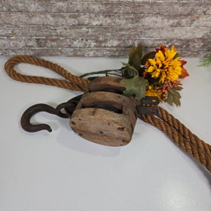 Pulley, Vintage Small Double Sheave Block and Tackle, Madesco Products Eastton, PA