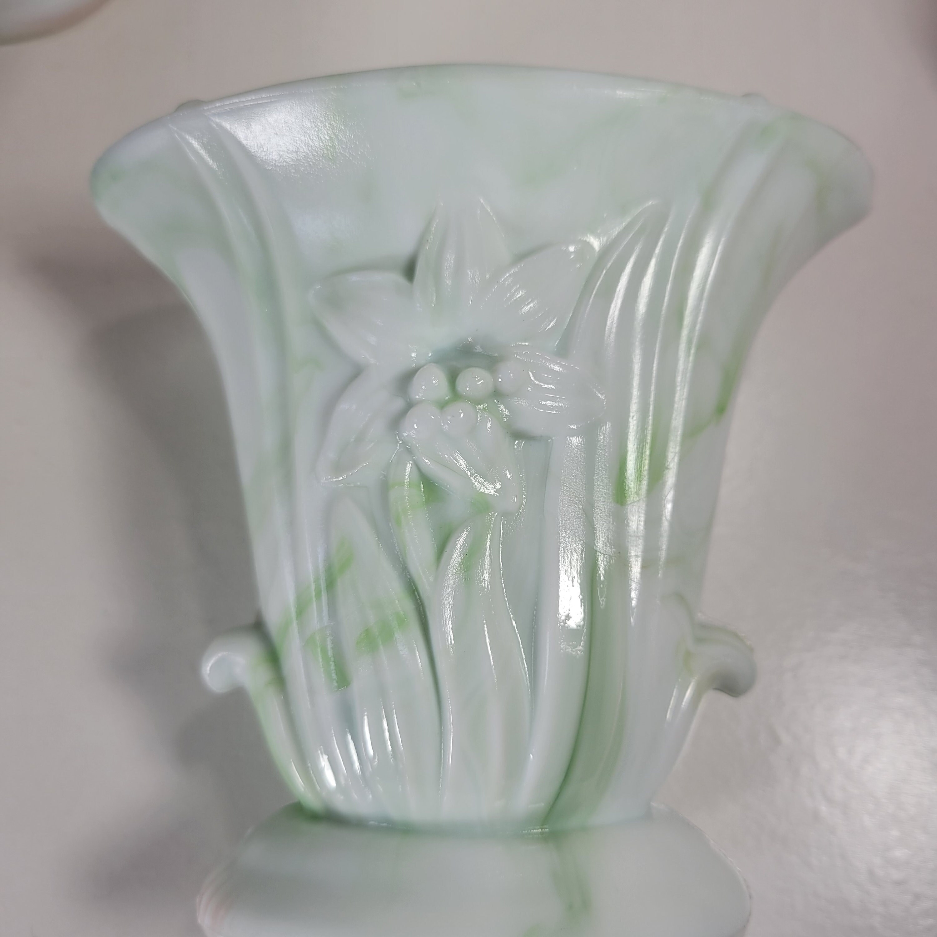 3 Akro Agate Slag Glass Vase Vintage Lilly Floral Pattern. Etsy