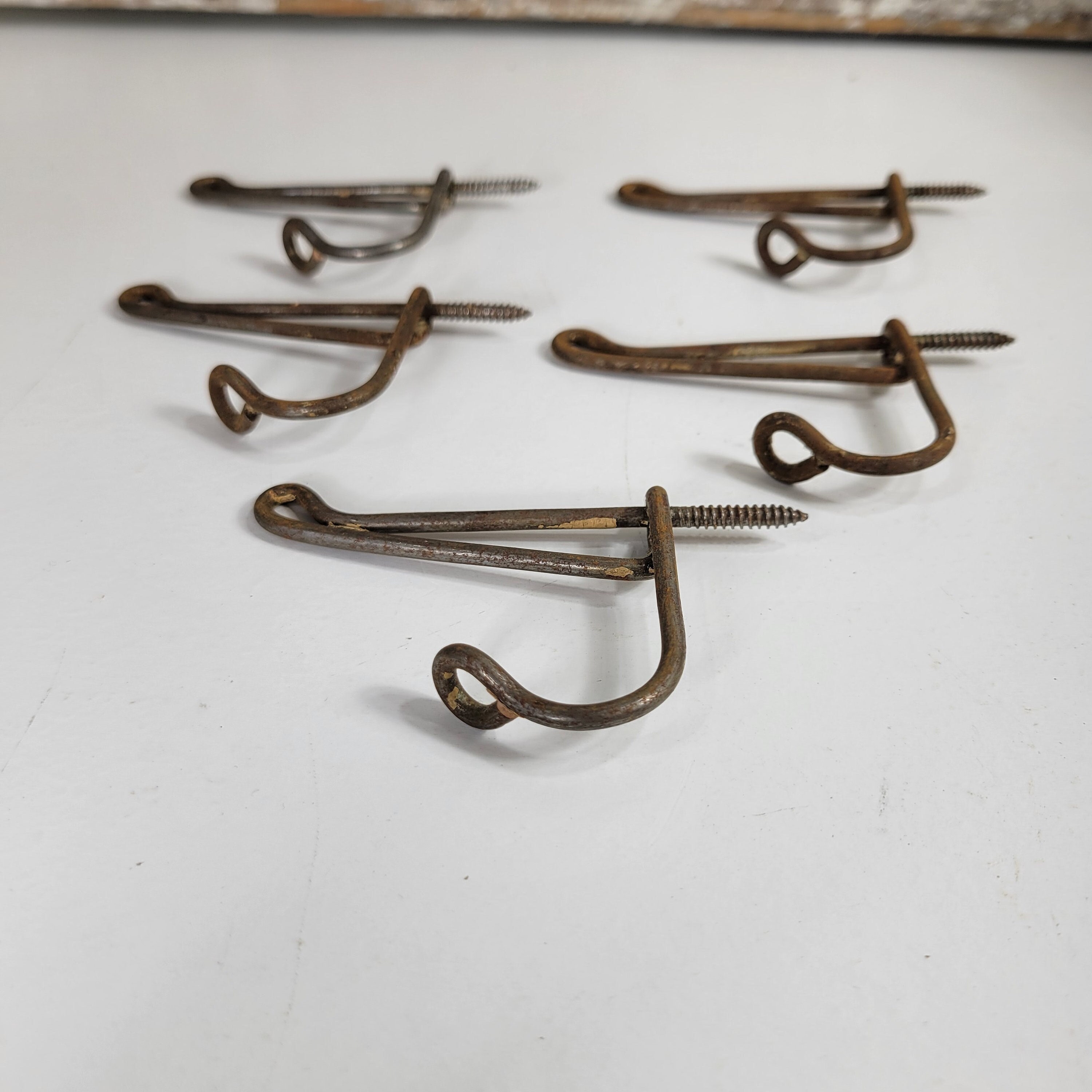 Vintage 5 Wire Wall Hooks, Matched Set. 