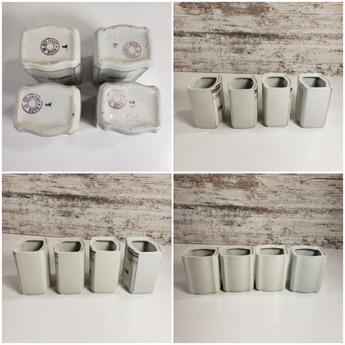 Canister Set With Salt Box, Made In Germany, Vintage Porcelain Spice and Canister Set. 4 Canisters, 4 Spice, and Salt shops Keeper.
