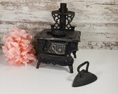Toy Cast Iron And Tin Crescent Stove, Vintage Toy Wood Burning Kitchen Stove Made In Taiwan.