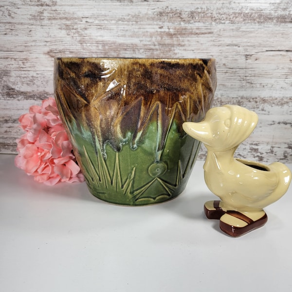 Jardinière, Vintage RRP Robison Ransbottom Roseville Planter, Large Sun and Moon flowerpot, Majolica Style Glaze