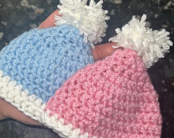 NICU preemie baby Santa hat beanie - baby pink - baby blue - Santa red