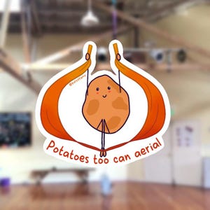 Pegatina de patata con eslinga aérea / Vinilo resistente al agua / Opción holográfica / Motivación / Gran regalo para trapecistas