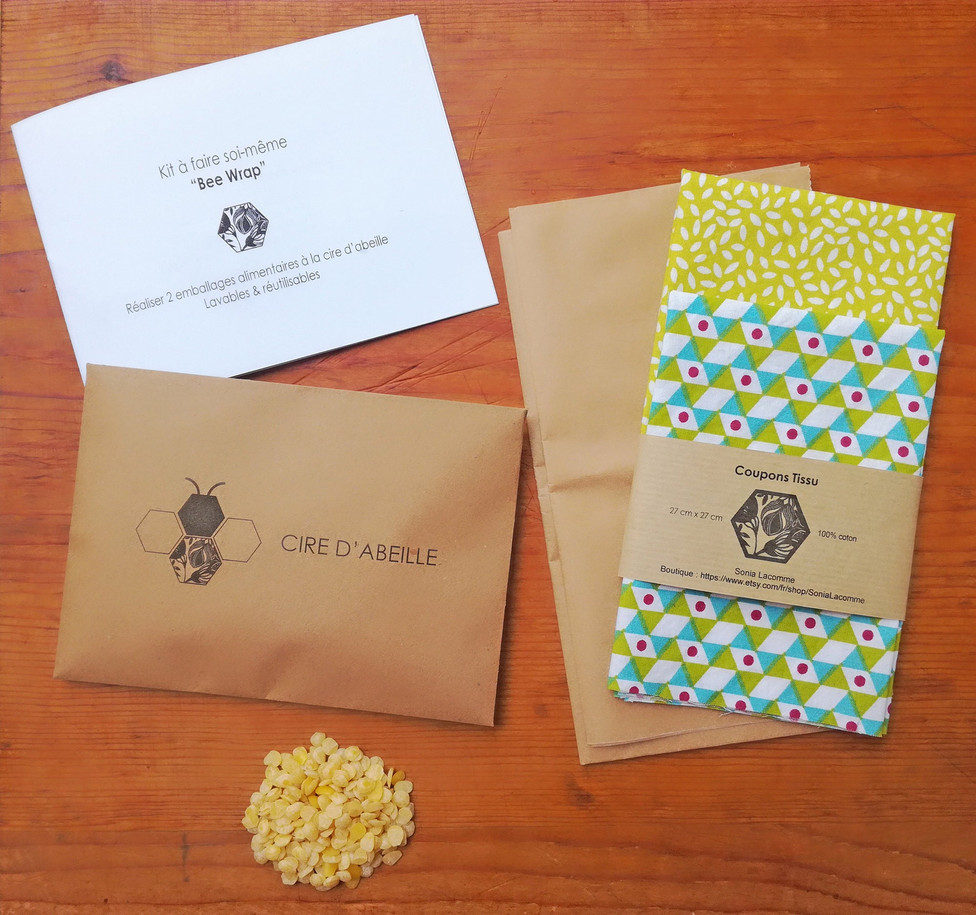 Kit Diy Beewrap- Fabriquer Ses Propres Emballages Alimentaires Enduits de Cire d'abeille - Bee Wrap 