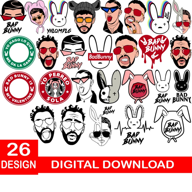 Bundle Layered SVG, Bad Bunny svg, El Conejo Malo svg, Instant Download, Bad Bunny YHLQMDLG, Cartoon Bunny svg 