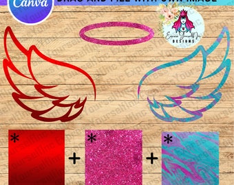 Angel Halo Wings Canva Frames, Drag & Drop editable template, Digital Download