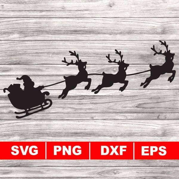 Santa's Sleigh svg, Christmas svg, Instant Download, Santa's Sleigh Reindeers svg, Reindeer svg, Flying Santa Sleigh svg