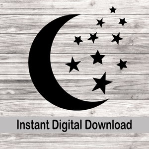 Maan en Sterren svg, Maan Clipart, Sterren svg, Instant Download, Halve Maan svg, Nacht maan en sterren svg, Nacht hemel Sterren svg, Ruimte Maan