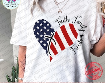 Fe, Familia, Libertad, Corazón, SVG, Bandera estadounidense, PNG, Clipart del 4 de julio, Descarga digital