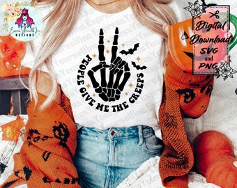 People Give Me the Creeps svg, Skeleton Bones Hand png, Halloween clipart, Digital Download