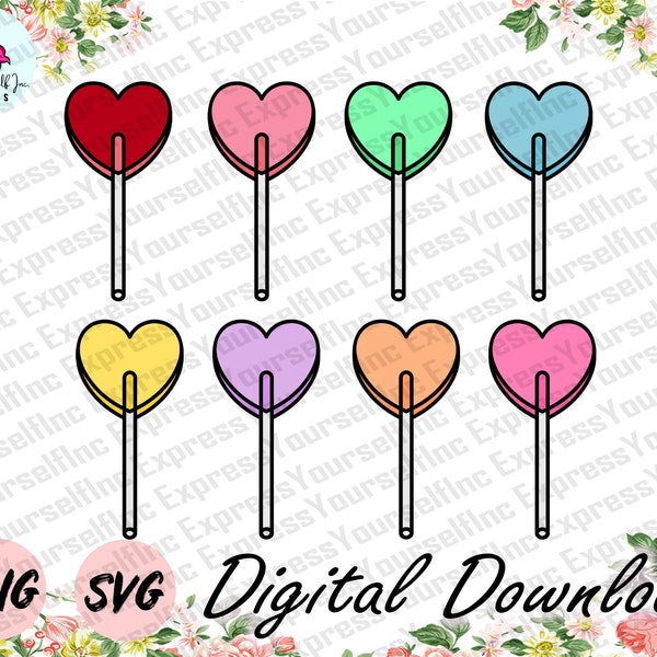 Heart Shaped Valentine's Day Lollipop svg, Heart Sucker svg, Lollipops svg, Lollipops Clipart, Heart Lollipops svg, Valentines day svg