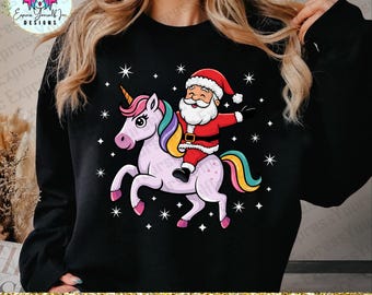 Christmas Santa Claus Riding Unicorn png, Winter Clipart, horse png, Digital Download