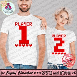 Spieler 1 Spieler 2 svg, passende Paar Shirts, passendes Gaming Shirt, Gamer Shirt, Gaming svg, lustiges Paar Shirt, Pixel Herz svg, Spiel svg