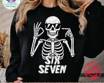 Six Seven 6 7 Meme lustiges Skelett svg, Halloween Bones Clipart, gruselig, digitaler Download