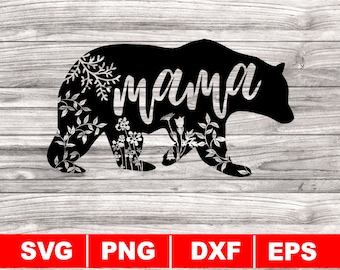 Mama Bear Floral svg, Mother's Day png, wild animal clipart, Digital Download)