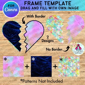 Quadro Canva de coração partido, preencha seus próprios quadros do Canva, arrastar e soltar quadros do Canva, designs de molduras editáveis do Canva, clipart de coração partido, corações
