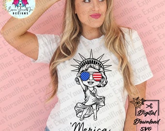 Merica svg, Statue of Liberty svg, 4th of July svg, Independence Day svg, Patriotic shirt design, American Flag svg, America svg, Trendy svg