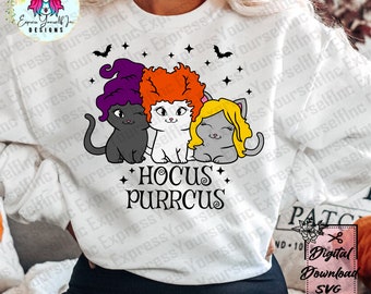 Hocus Purrcus Cats svg, Halloween png, Funny Witch sisters, spooky season, Digital Download