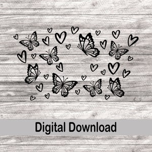 Borboleta Coração Envoltório Completo svg, Venti Cup Svg, Anel de Café Svg, Copo Frio Svg, Xícara de Café svg, Borboletas svg, Corações svg