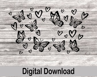 Schmetterling Herz Full Wrap svg, Venti Cup png, Kaffeering, Schmetterlinge, digitaler Download