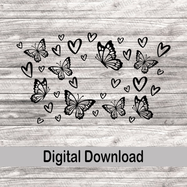 Butterfly Heart Full Wrap svg, Venti Cup Svg, Coffee Ring Svg, Cold Cup Svg, Coffee Cup Svg, Butterflys svg, Hearts svg