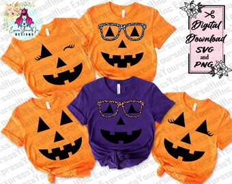 Pumpkin Face svg, Jack o lantern faces, Halloween png, glasses, Digital Download