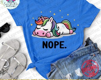 Nope png, Lazy Sleepy Unicorn, Magical horse, sarcastic clipart, Digital Download