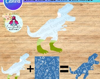 Marco de dinosaurio T-Rex de Canva con función de arrastrar y soltar, descarga digital