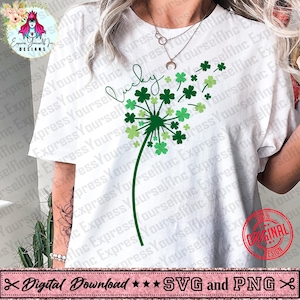 Diente de león del día de San Patricio svg, trébol svg, svg de la suerte, trébol dvg, dientes de león png, archivos svg para Cricut, día de San Patricio svg, trébol de 4 hojas
