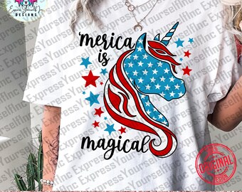 Merica is Magical svg, 4th of July Unicorn png, American Flag Stars