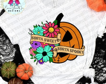 Sorta Sweet Spooky svg, Floral Pumpkin png, Trendy Halloween, Upiorny sezon, Pobieranie cyfrowe