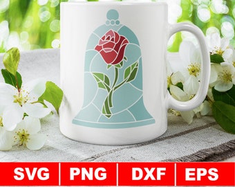 Stained Glass Enchanted Rose svg, Princess Clipart, Beast and Belle png, Digital Download