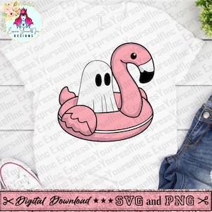 Ghost On a Pool Floaty SVG, Flamingo Pool Float svg, Summer SVG, Ghost on a Floating Flamingo Inflatable Ring, Halloween svg, Ghost Svg