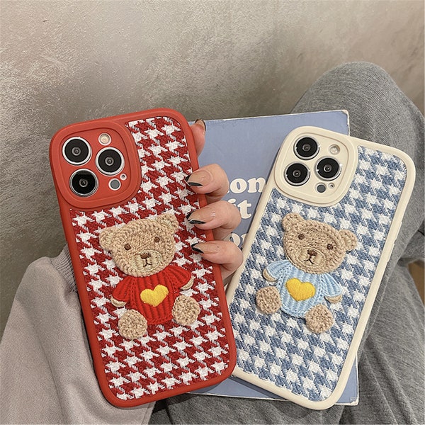 Kawaii Cute Sew Bear Phone Case IPHONE 13,13pro,13promax 7/8/plus IphoneX/Xs/XR,iphoneXmax,Xsmax,Iphone 11,11promax, Iphone12,12pro,12promax