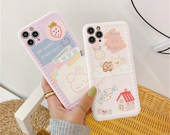 Bears and Rubbit free shipping Phone Case  IPHONE X/XS/XR11 iPhone7/8plus iphone12Pro Xs max iphone 11pro