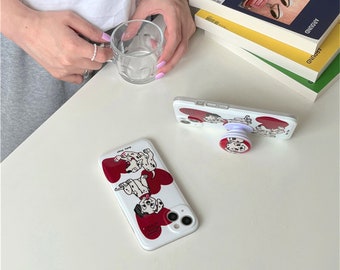 Cute Kawaii doggy phone case with pop socket for iphoneX, Xs,XR, Xmax, iphone11,  11pro, 11promax  12,12 pro, 12promax,13,13pro,13pro max