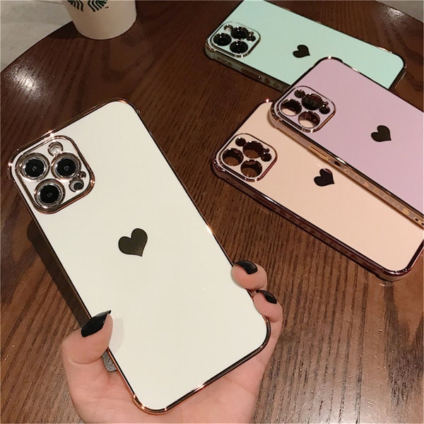 Luxury Heart gold pink white green PhoneCase for Iphone 11,12,12pro,12promax.13,13pro,13pro max,14,14pro 14pro max,15,15plus,15pro,15pro max