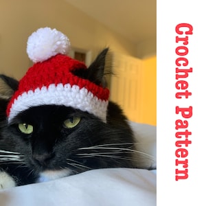 Crochet Pattern Christmas Cat Hat - Beginner Friendly, Santa Cat Hat, Santa Hat, Holiday Cat Hat, Cat Accessory, Gift for Cat Lovers