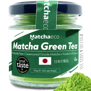 Matchaeco 50g Matcha Green Tea Powder | Ceremonial Grade From Japan | Pesticide-Free | Recyclable Jar And Lid | Baking Gift Ideas |